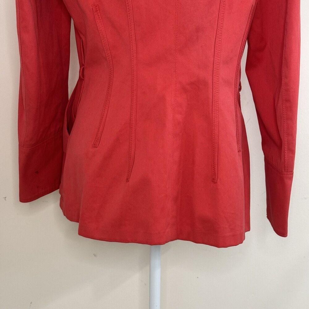 Carolina Herrera Cotton Spring Jacket Size Medium Red Coral Lined - Picture 10 of 15